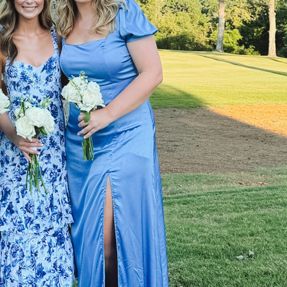 Lulus Light Blue Satin Puff Sleeve Maxi Dress